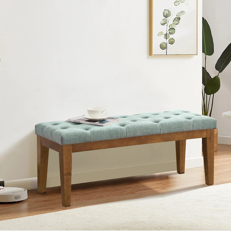 Banc capitonné pour bout de lit, banc d'entrée Beige/Noir/Marron Bois massif, cuir, tissu 112 cm