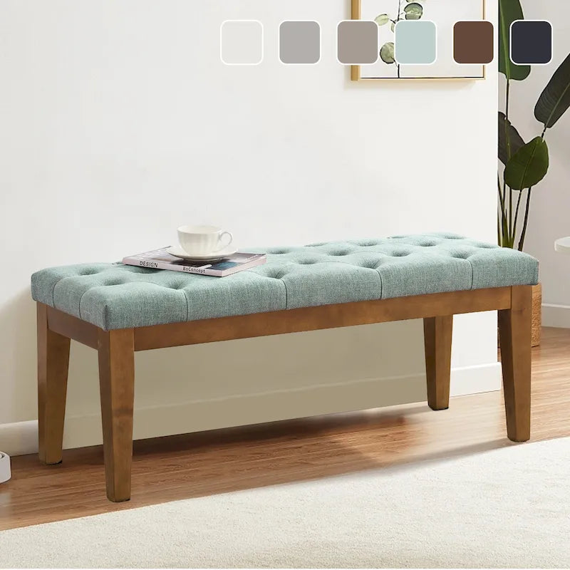 Banc capitonné pour bout de lit, banc d'entrée Beige/Noir/Marron Bois massif, cuir, tissu 112 cm