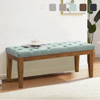 Banc capitonné pour bout de lit, banc d'entrée Beige/Noir/Marron Bois massif, cuir, tissu 112 cm