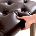 Banc capitonné pour bout de lit, banc d'entrée Beige/Noir/Marron Bois massif, cuir, tissu 112 cm