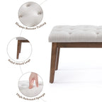 Banc capitonné pour bout de lit, banc d'entrée Beige/Noir/Marron Bois massif, cuir, tissu 112 cm