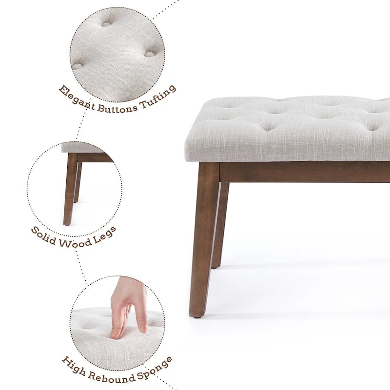 Banc capitonné pour bout de lit, banc d'entrée Beige/Noir/Marron Bois massif, cuir, tissu 112 cm
