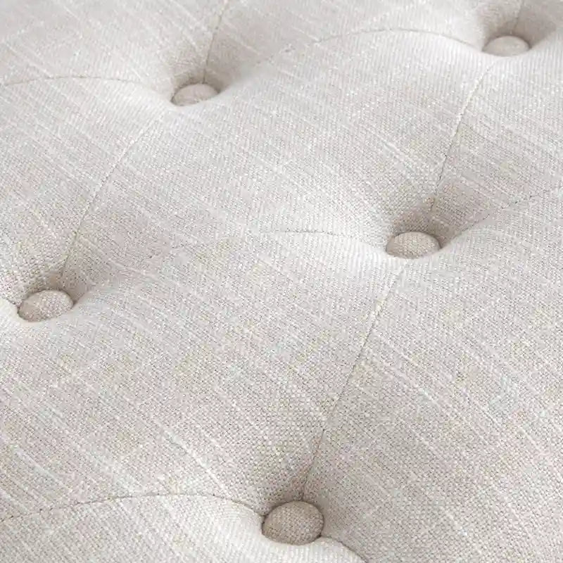 Banc capitonné pour bout de lit, banc d'entrée Beige/Noir/Marron Bois massif, cuir, tissu 112 cm