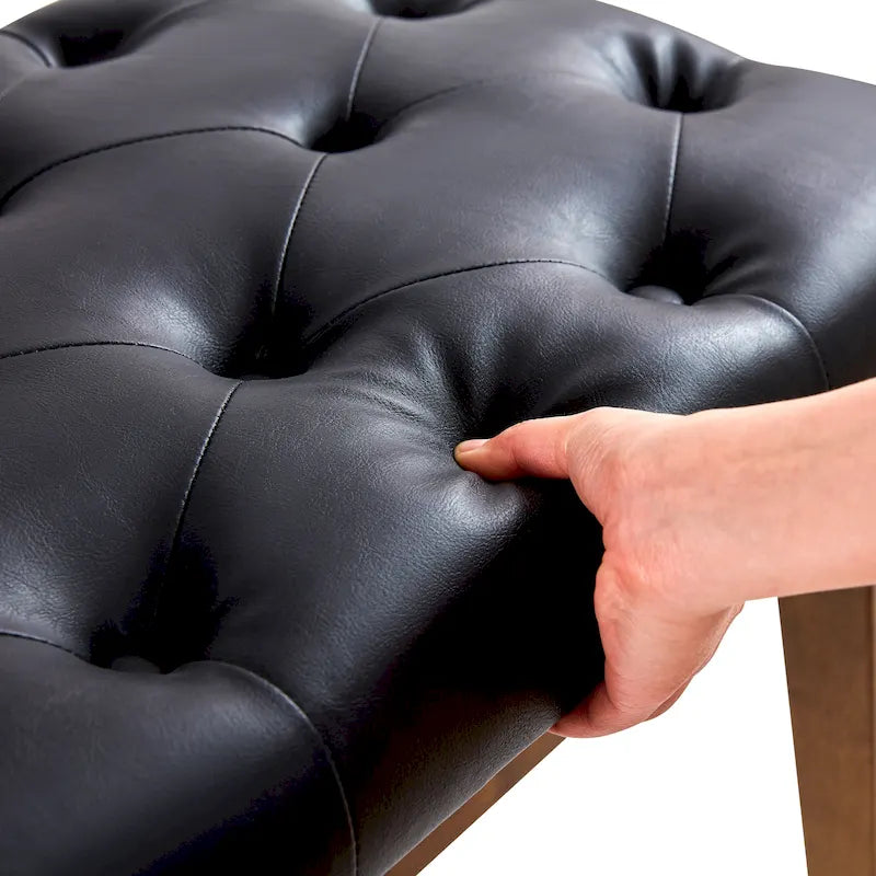 Banc capitonné pour bout de lit, banc d'entrée Beige/Noir/Marron Bois massif, cuir, tissu 112 cm