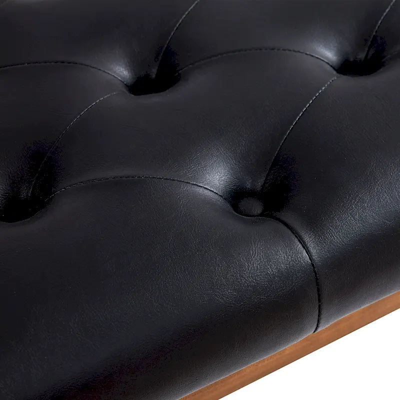Banc capitonné pour bout de lit, banc d'entrée Beige/Noir/Marron Bois massif, cuir, tissu 112 cm