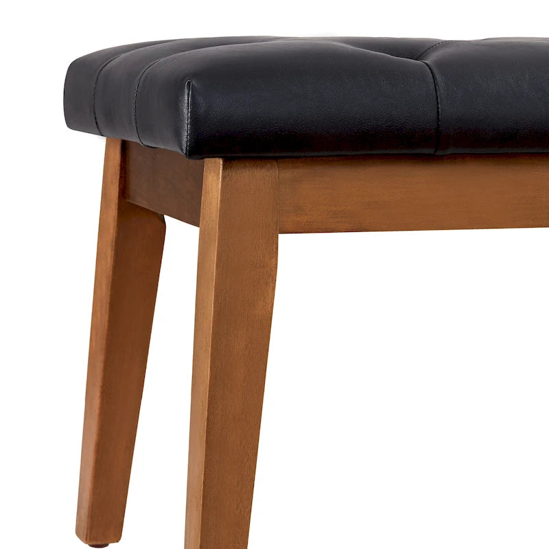 Banc capitonné pour bout de lit, banc d'entrée Beige/Noir/Marron Bois massif, cuir, tissu 112 cm