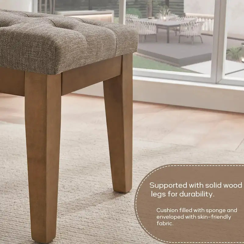 Banc capitonné pour bout de lit, banc d'entrée Beige/Noir/Marron Bois massif, cuir, tissu 112 cm