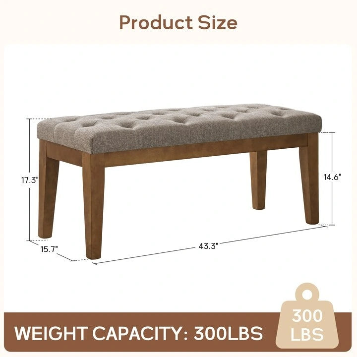 Banc capitonné pour bout de lit, banc d'entrée Beige/Noir/Marron Bois massif, cuir, tissu 112 cm