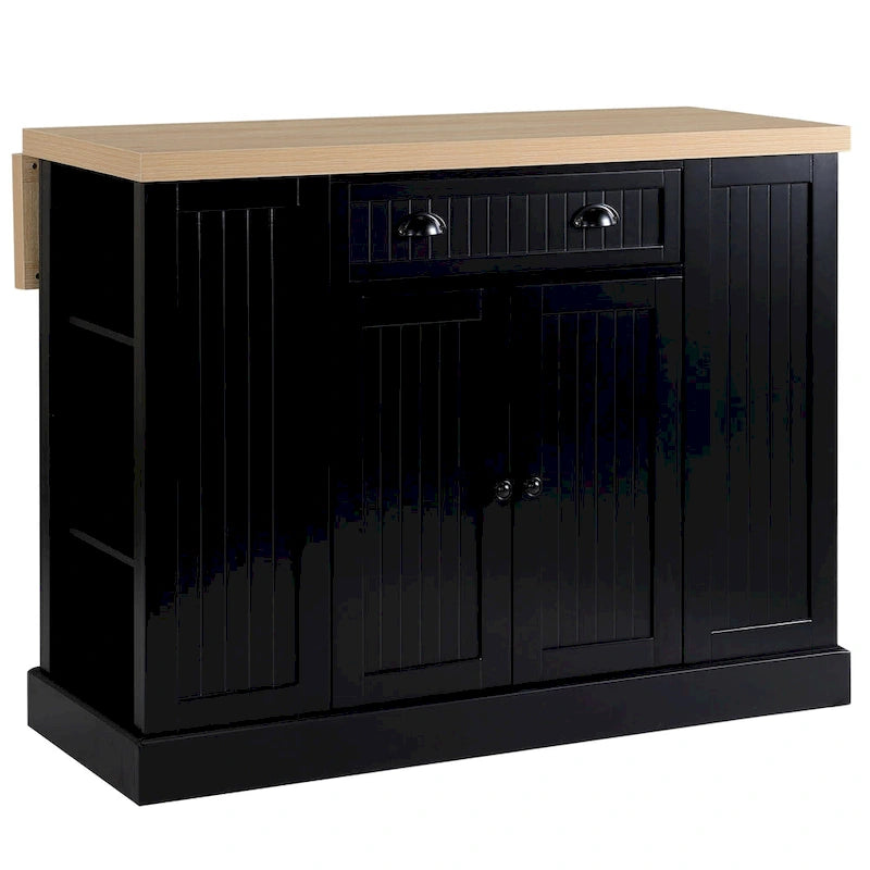 HOMCOM Isola da Cucina in Legno con Pannelli Scanalati, Piano d'Appoggio con Anta a Ribalta, Cassetto, Ripiani Aperti, Spazio Contenitivo