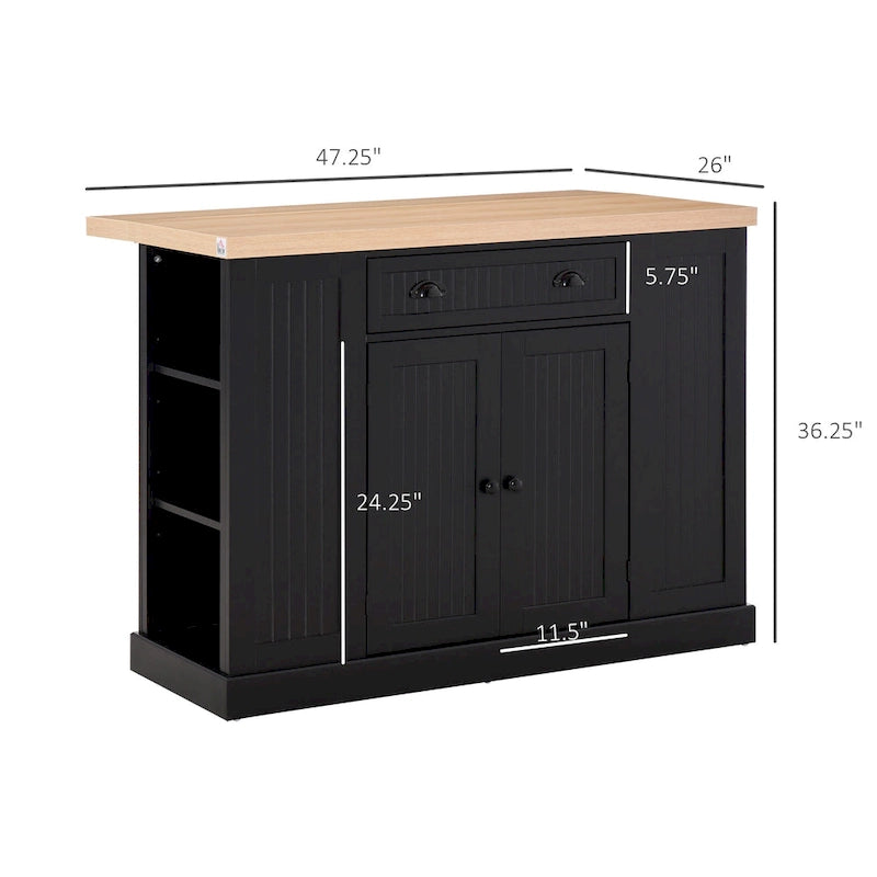 HOMCOM Isola da Cucina in Legno con Pannelli Scanalati, Piano d'Appoggio con Anta a Ribalta, Cassetto, Ripiani Aperti, Spazio Contenitivo