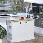 HOMCOM Isola da Cucina in Legno con Pannelli Scanalati, Piano d'Appoggio con Anta a Ribalta, Cassetto, Ripiani Aperti, Spazio Contenitivo