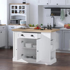 HOMCOM Isola da Cucina in Legno con Pannelli Scanalati, Piano d'Appoggio con Anta a Ribalta, Cassetto, Ripiani Aperti, Spazio Contenitivo