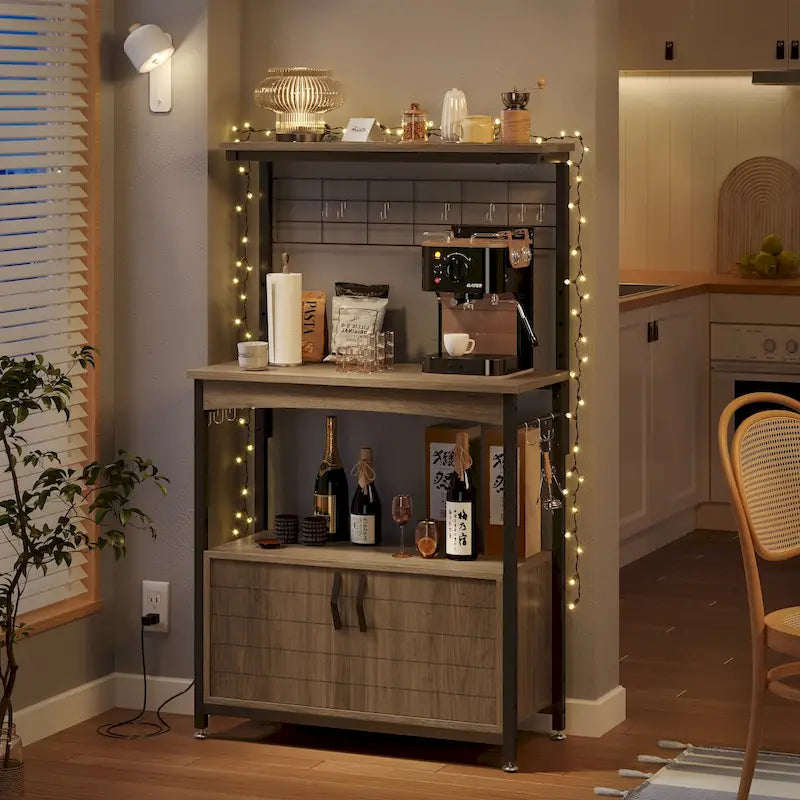 Meuble de rangement pour micro-ondes de 31,5 po avec armoire, étagères de cuisine réglables en hauteur