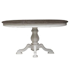 Table à dîner ronde sur pied Magnolia Manor avec rallonges escamotables - 2 finitions