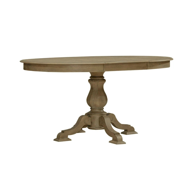 Table à dîner ronde sur pied Magnolia Manor avec rallonges escamotables - 2 finitions