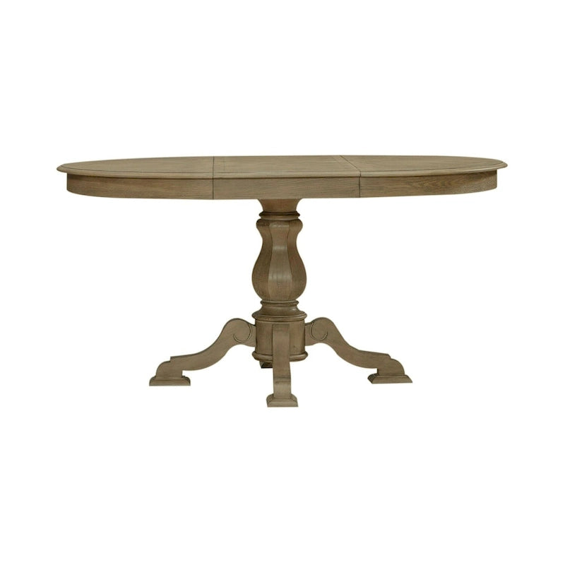 Table à dîner ronde sur pied Magnolia Manor avec rallonges escamotables - 2 finitions
