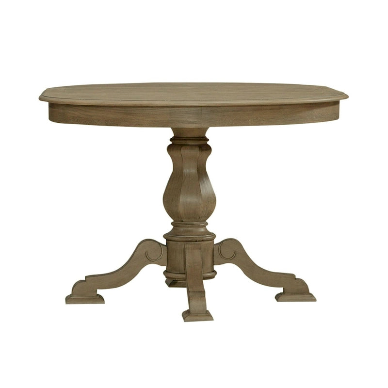Table à dîner ronde sur pied Magnolia Manor avec rallonges escamotables - 2 finitions