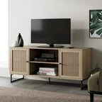 Nathan James Mina Mobile TV Moderno, Credenza per l'Intrattenimento, Mobile Media, Legno di Quercia e Dettagli Neri con Ante Contenitore