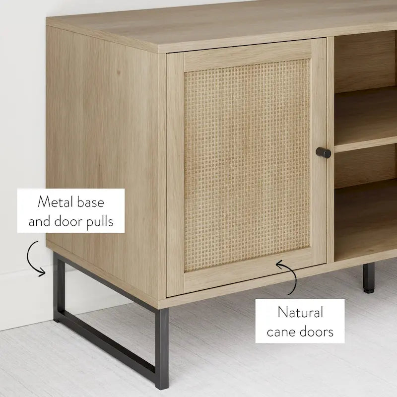 Nathan James Mina Mobile TV Moderno, Credenza per l'Intrattenimento, Mobile Media, Legno di Quercia e Dettagli Neri con Ante Contenitore