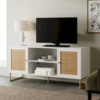 Nathan James Mina Mobile TV Moderno, Credenza per l'Intrattenimento, Mobile Media, Legno di Quercia e Dettagli Neri con Ante Contenitore