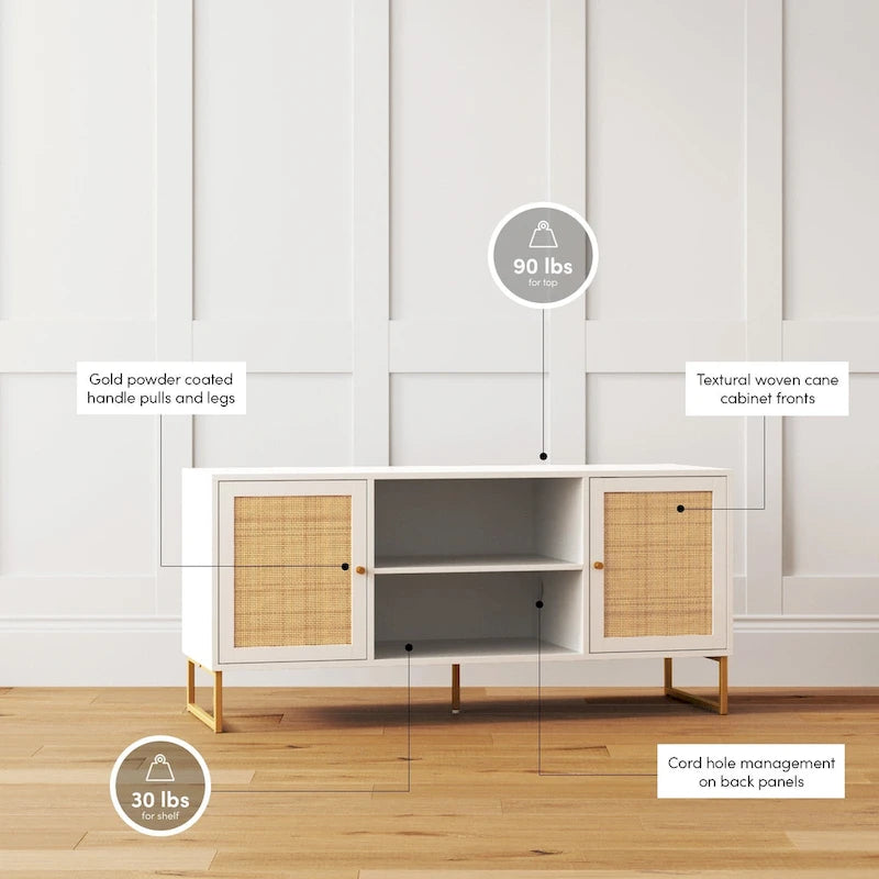 Nathan James Mina Mobile TV Moderno, Credenza per l'Intrattenimento, Mobile Media, Legno di Quercia e Dettagli Neri con Ante Contenitore
