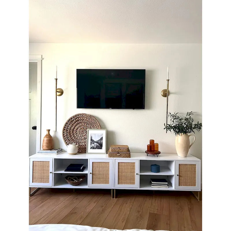 Nathan James Mina Mobile TV Moderno, Credenza per l'Intrattenimento, Mobile Media, Legno di Quercia e Dettagli Neri con Ante Contenitore