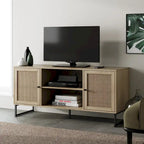 Nathan James Mina Mobile TV Moderno, Credenza per l'Intrattenimento, Mobile Media, Legno di Quercia e Dettagli Neri con Ante Contenitore