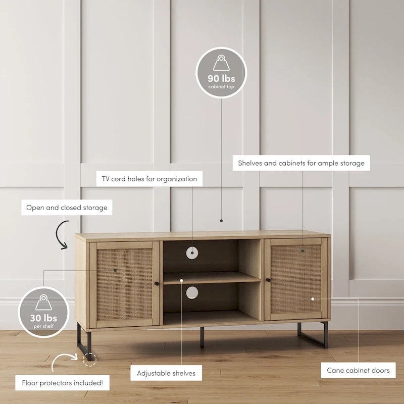 Nathan James Mina Mobile TV Moderno, Credenza per l'Intrattenimento, Mobile Media, Legno di Quercia e Dettagli Neri con Ante Contenitore