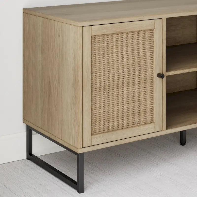 Nathan James Mina Mobile TV Moderno, Credenza per l'Intrattenimento, Mobile Media, Legno di Quercia e Dettagli Neri con Ante Contenitore