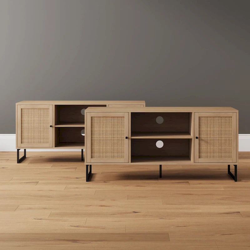 Nathan James Mina Mobile TV Moderno, Credenza per l'Intrattenimento, Mobile Media, Legno di Quercia e Dettagli Neri con Ante Contenitore