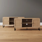 Nathan James Mina Mobile TV Moderno, Credenza per l'Intrattenimento, Mobile Media, Legno di Quercia e Dettagli Neri con Ante Contenitore