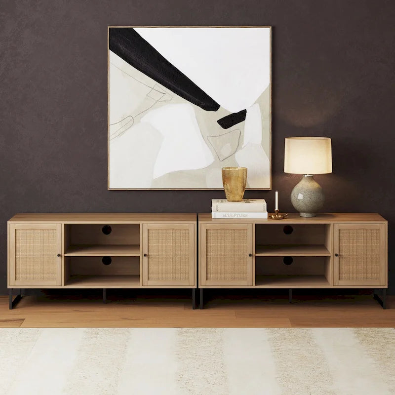 Nathan James Mina Mobile TV Moderno, Credenza per l'Intrattenimento, Mobile Media, Legno di Quercia e Dettagli Neri con Ante Contenitore