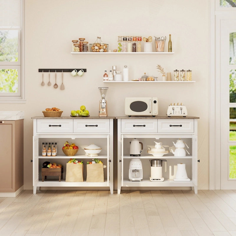 Mobile credenza da cucina con 2 cassetti, mobile bar per caffè, mobile da ingresso in legno con armadio a doppia anta