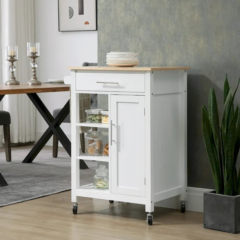 HOMCOM Carrello da Cucina Compatto con Ruote, Carrello Multiuso con Ripiano e Cassetto per Sala da Pranzo