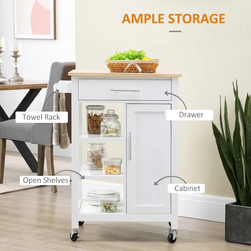 HOMCOM Carrello da Cucina Compatto con Ruote, Carrello Multiuso con Ripiano e Cassetto per Sala da Pranzo