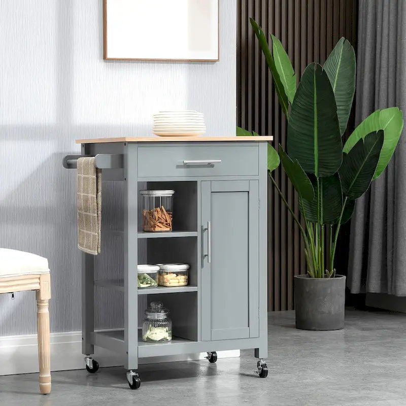 HOMCOM Carrello da Cucina Compatto con Ruote, Carrello Multiuso con Ripiano e Cassetto per Sala da Pranzo