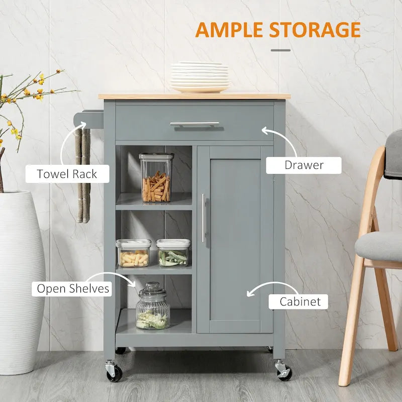 HOMCOM Carrello da Cucina Compatto con Ruote, Carrello Multiuso con Ripiano e Cassetto per Sala da Pranzo