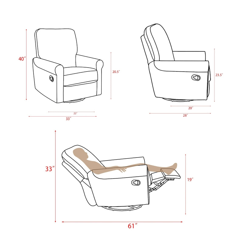 Heido Poltrona Relax Reclinabile Manuale con Funzione Girevole a 360 Gradi, Set da 2