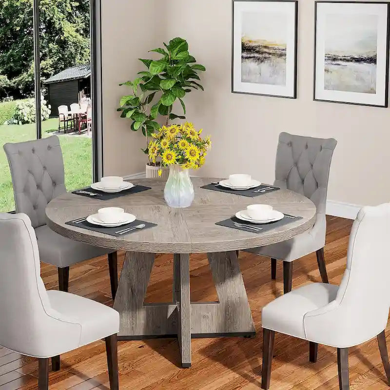 Table à manger ronde pour 4 personnes, table de cuisine de ferme de 119 cm, petite table à manger, table de cuisine en bois pour salle à manger, salon