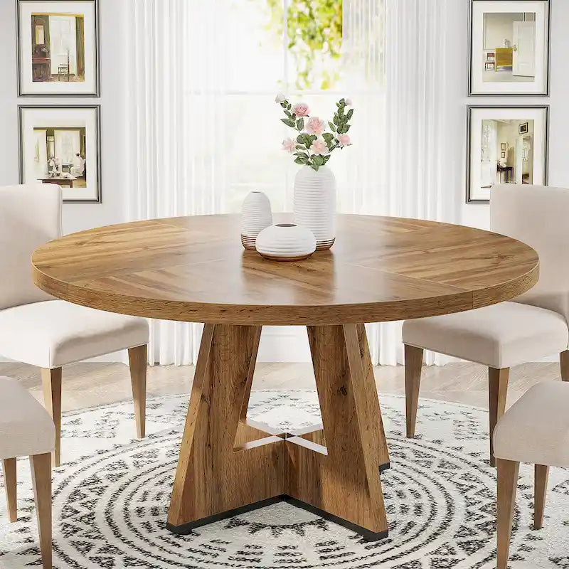 Table à manger ronde pour 4 personnes, table de cuisine de ferme de 119 cm, petite table à manger, table de cuisine en bois pour salle à manger, salon