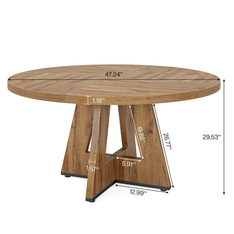 Table à manger ronde pour 4 personnes, table de cuisine de ferme de 119 cm, petite table à manger, table de cuisine en bois pour salle à manger, salon
