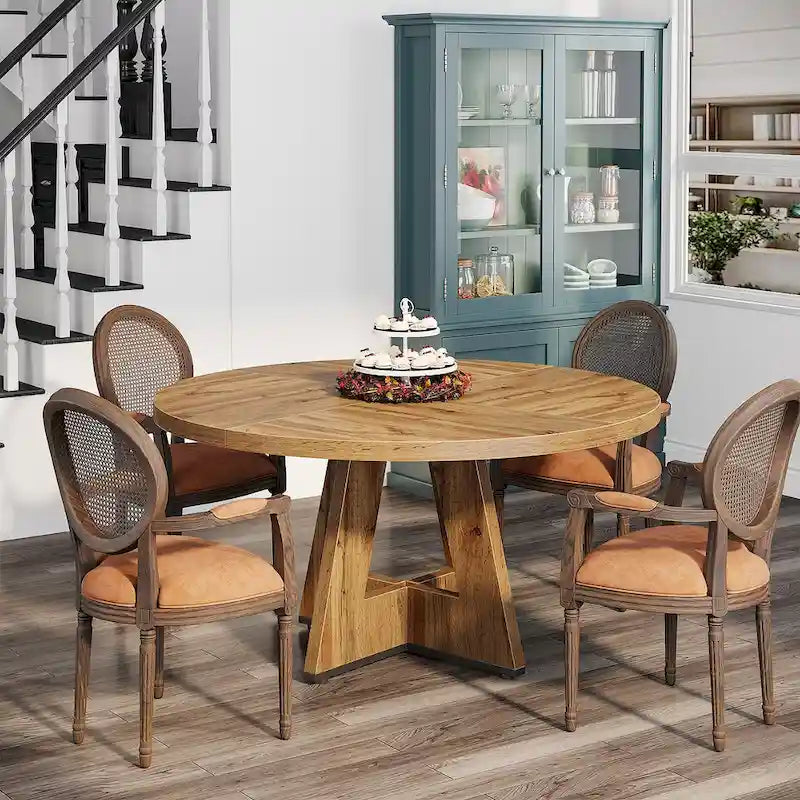 Table à manger ronde pour 4 personnes, table de cuisine de ferme de 119 cm, petite table à manger, table de cuisine en bois pour salle à manger, salon