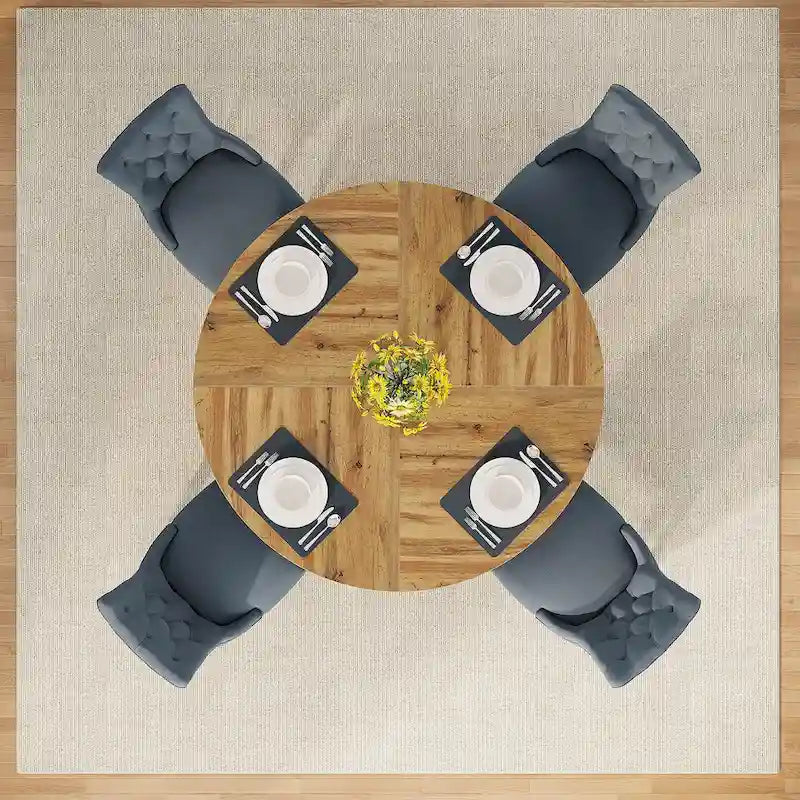 Table à manger ronde pour 4 personnes, table de cuisine de ferme de 119 cm, petite table à manger, table de cuisine en bois pour salle à manger, salon