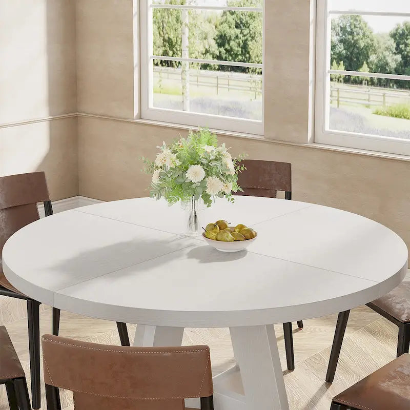 Table à manger ronde pour 4 personnes, table de cuisine de ferme de 119 cm, petite table à manger, table de cuisine en bois pour salle à manger, salon