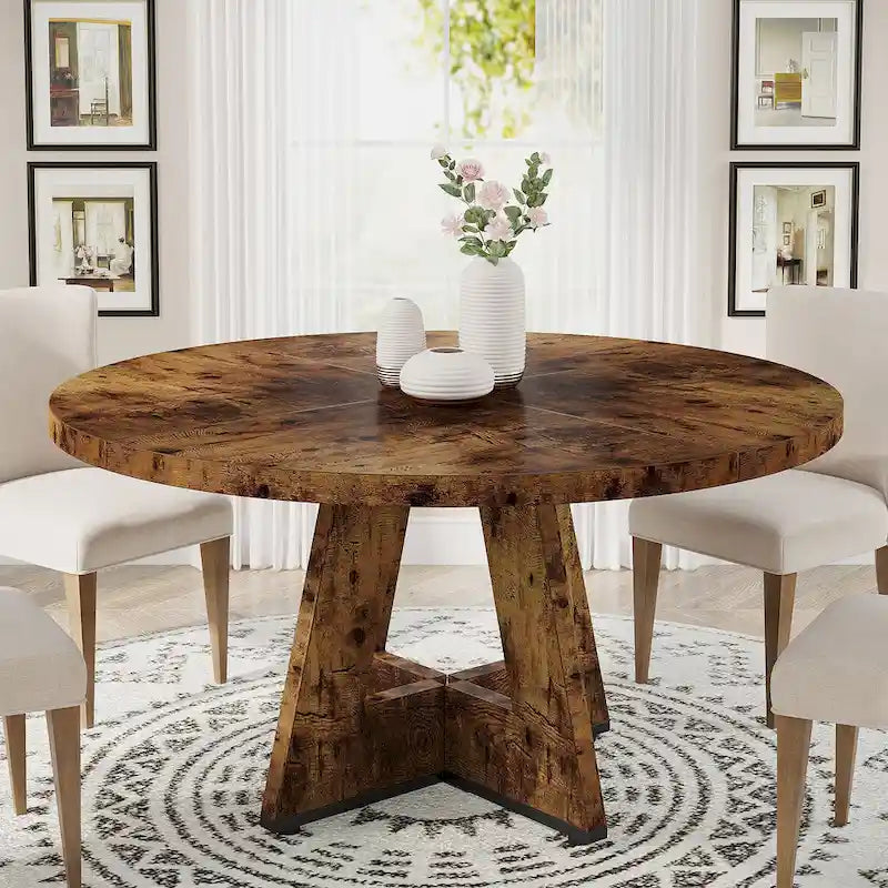 Table à manger ronde pour 4 personnes, table de cuisine de ferme de 119 cm, petite table à manger, table de cuisine en bois pour salle à manger, salon