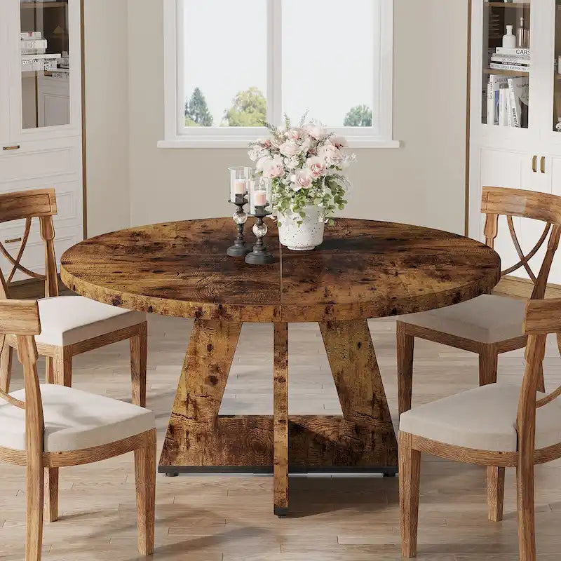 Table à manger ronde pour 4 personnes, table de cuisine de ferme de 119 cm, petite table à manger, table de cuisine en bois pour salle à manger, salon
