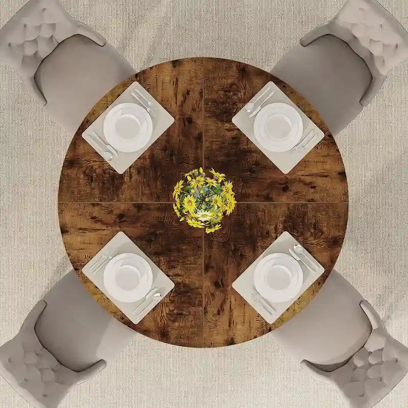 Table à manger ronde pour 4 personnes, table de cuisine de ferme de 119 cm, petite table à manger, table de cuisine en bois pour salle à manger, salon