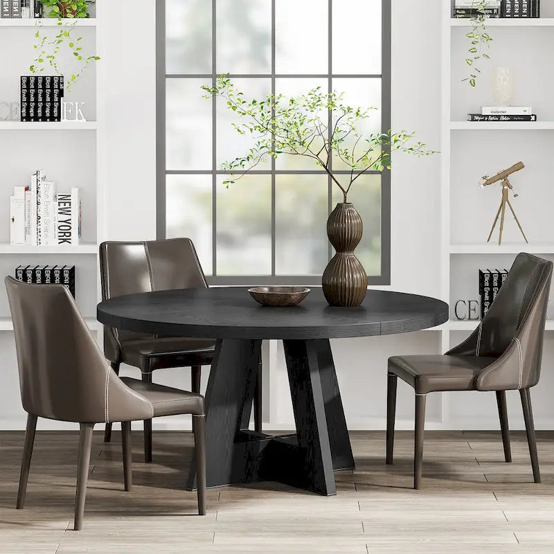 Table à manger ronde pour 4 personnes, table de cuisine de ferme de 119 cm, petite table à manger, table de cuisine en bois pour salle à manger, salon