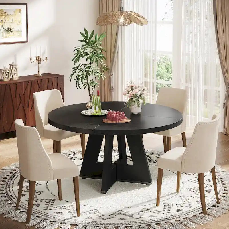 Table à manger ronde pour 4 personnes, table de cuisine de ferme de 119 cm, petite table à manger, table de cuisine en bois pour salle à manger, salon
