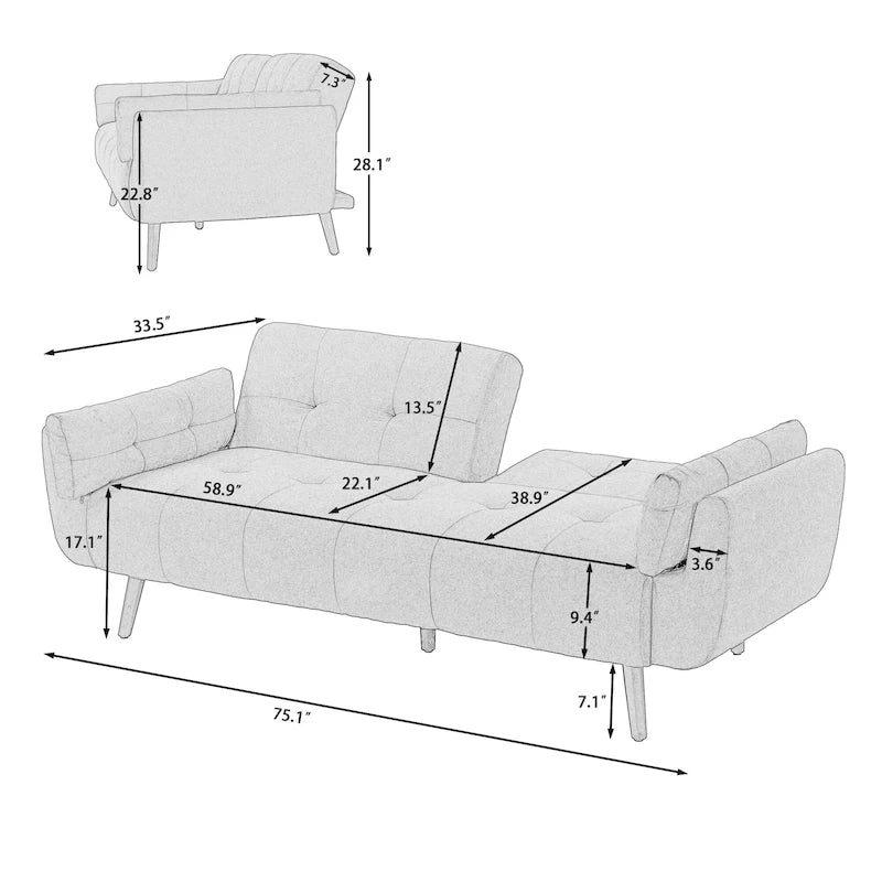 Divano Letto Convertibile Moderno con Schienale Regolabile